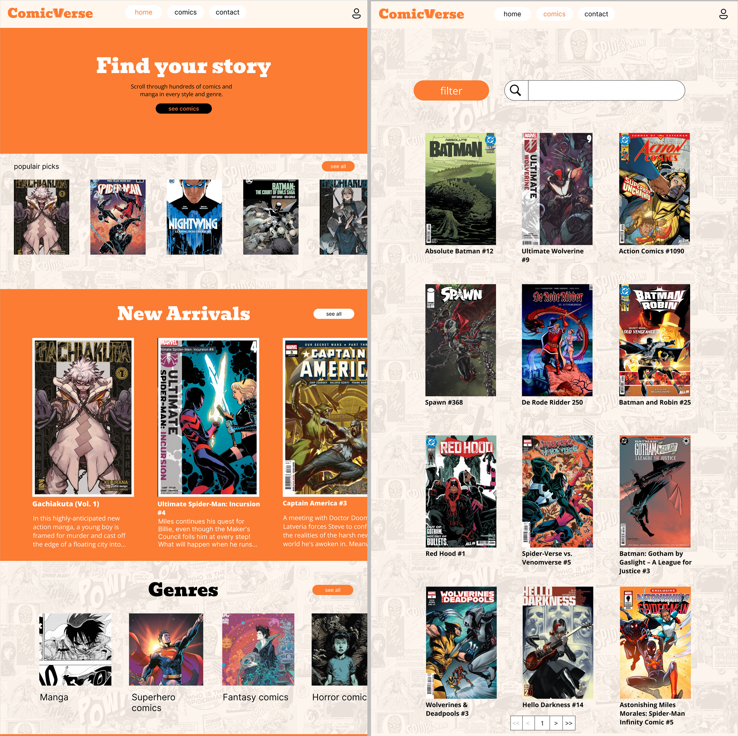 Frontpage and comic page